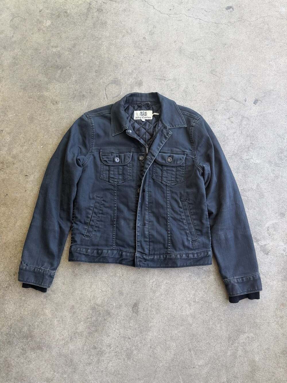Juicy Couture Y2K Quilted Lined Black Denim Jacket Size L